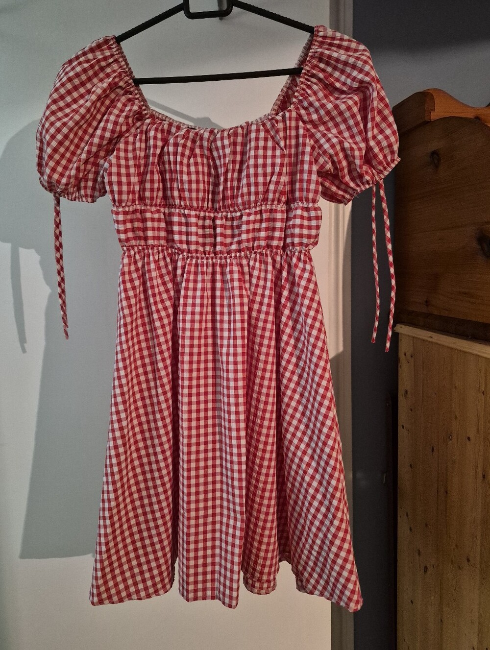 21 Saints Red Gingham Milkmaid Puff Sleeve Dress Size Medium